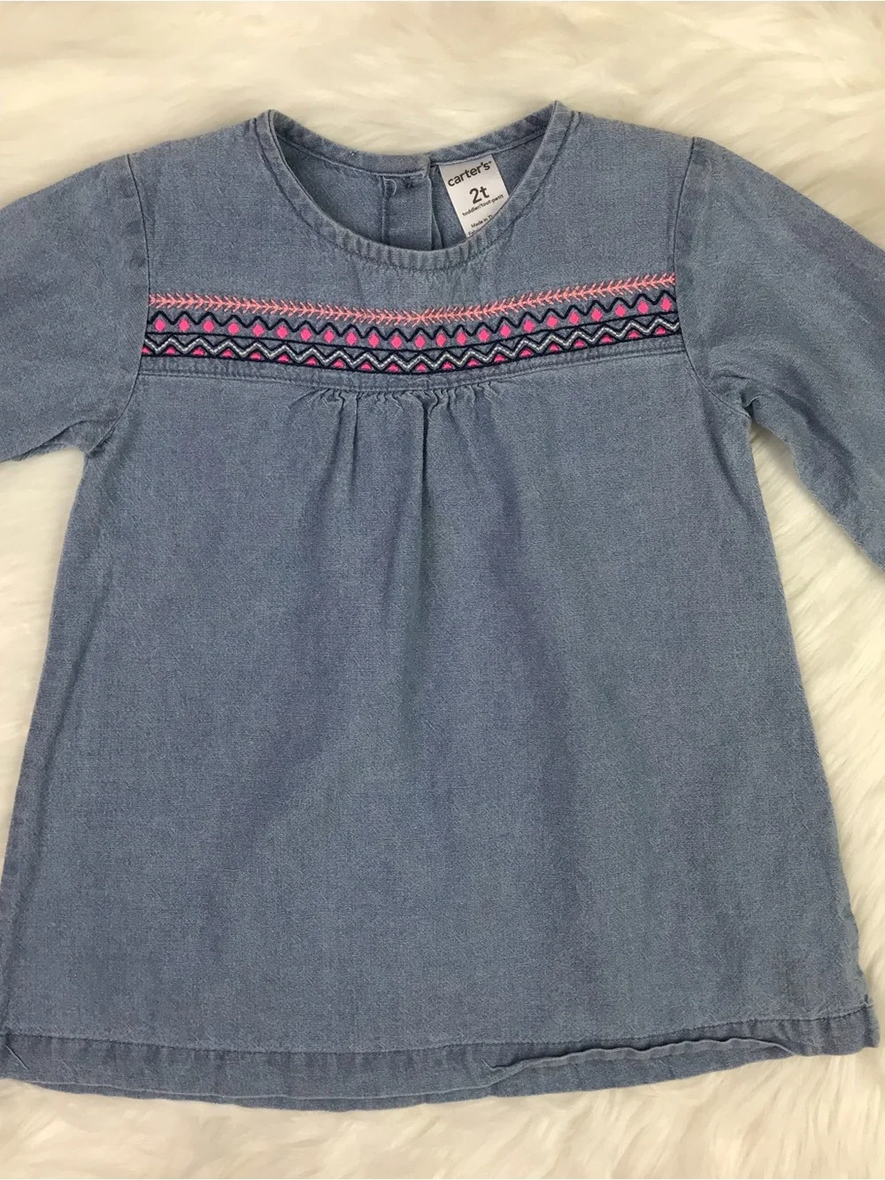 Carter’s Toddler Girls Embroidered Geo Jean Denim Long Sleeve Tunic Dress 2T